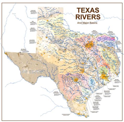 Texas Rivers Creeks And Lakes Map Texas Rivers And Lakes