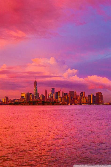 New York City Pink Sunset Ultra Hd Desktop Background Wallpaper For 4k