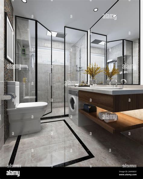 3d Rendering Luxury Modern Design Bathroom And Toilet Stock Photo Alamy