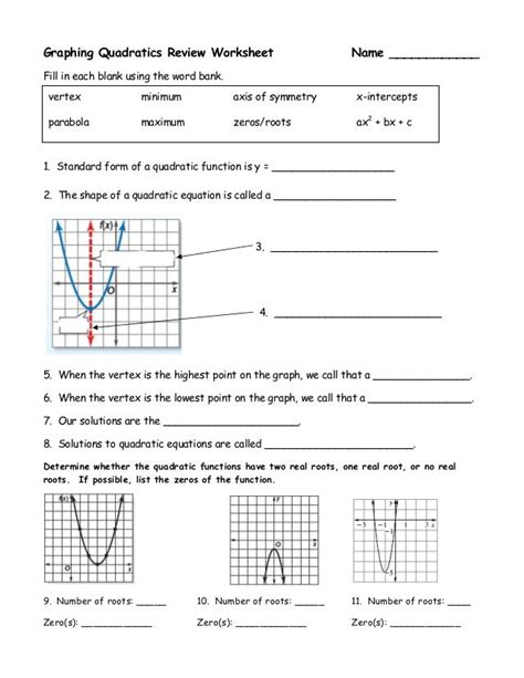 Quadratic Review Worksheet Quadraticworksheet Com