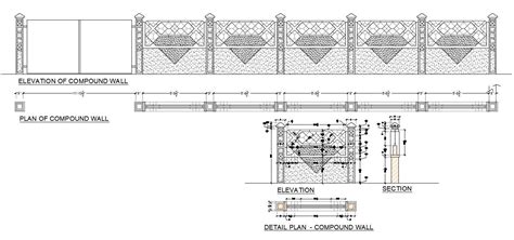 Detail Of Compound Wall Elevation Drawing Defined In This Autocad File
