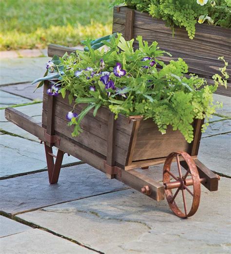 Small Decorative Wood Wheelbarrow Planter Plowhearth