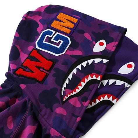 Bape Color Camo Shark Wide Full Zip Double Hoodie Purple Bape