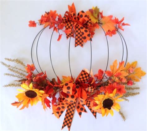 How To Decorate A Dollar Store Wire Pumpkin Wreath Pumpkin Wreath Diy