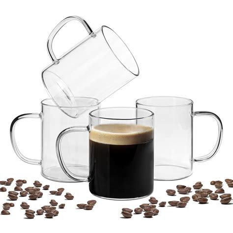 Buy Comsaf 400ml Glass Coffee Mugs Set Of 4 Clear Glass Coffee Cup With Big Handle Large