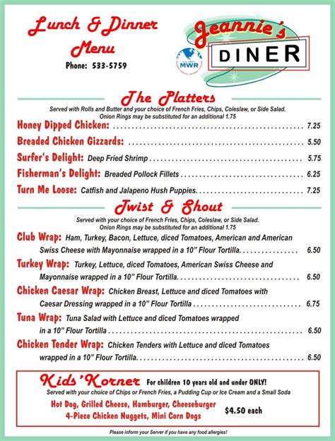 Diner Menus From The 50s And 60s Fort Huachuca Restaurants