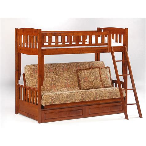 We double the manufacturer's warranty! Cinnamon Twin over Futon Bunk Bed at Hayneedle