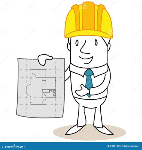 Cartoon Architect Construction Manager Building Plan Stock Vector