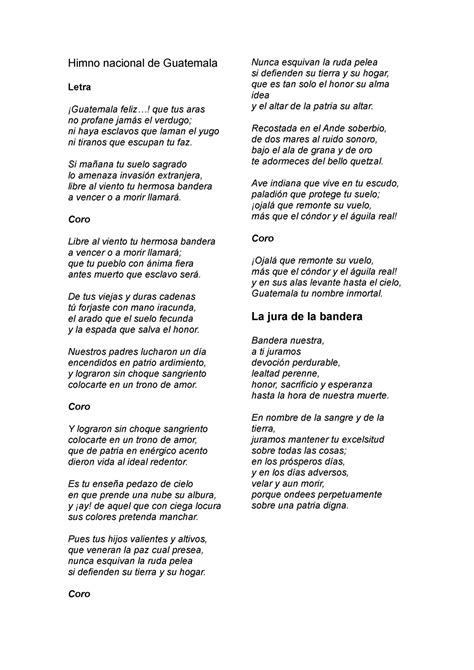 Historia Himno Nacional De Guatemala