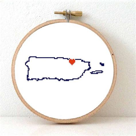 Puerto Rico Map Cross Stitch Pattern Puerto Rican Embroidery Pattern