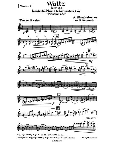 Waltz From Masquerade Violin 1 Sheet Music By Aram Khachaturian Nkoda Free 7 Days Trial