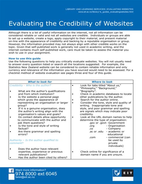 Evaluating The Credibility Of Websites