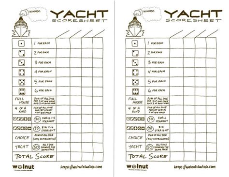 Walnut Tagged Printable Scoresheet For Yacht Dice Game