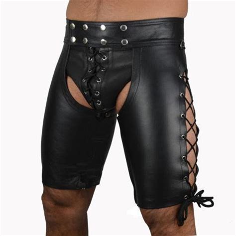 Buy Men Sexy Tight Black Pu Leather Shorts Men Lace Up