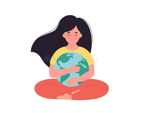 Woman Hugging Earth Globe Earth Day Saving Planet Nature Protect