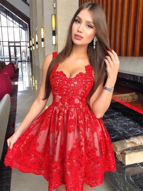 Chic A Line V Neck Red Short Mini Sofiedress Red Homecoming Dresses