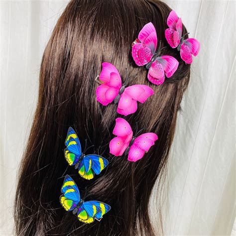 Dark Pink Butterfly Hair Clip Set Style G Pcs Set Etsy