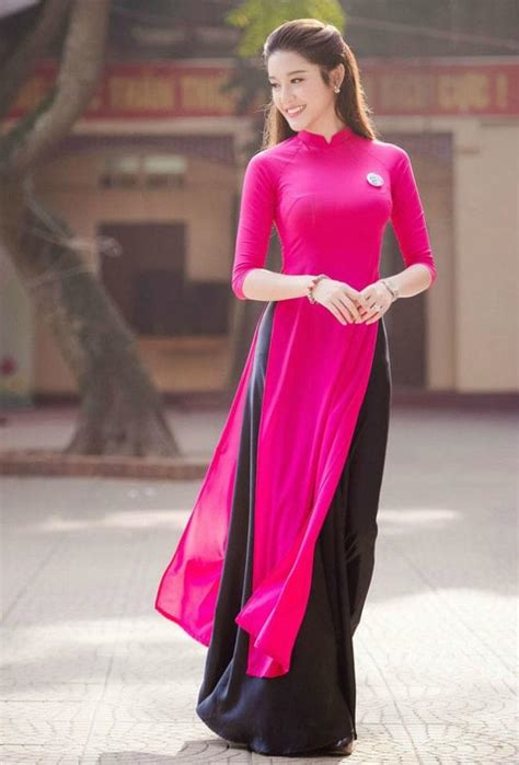 Modern Ao Dai Designs Deep Pink Dress Black Skirt Hien Thao Shop
