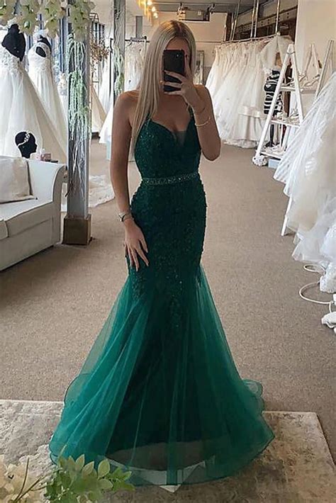 Lace Dark Green Prom Dresses 2023 Mermaid Sleeveless Evening Gowns