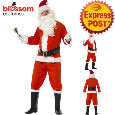 Ca125 Deluxe Santa Claus Mens Christmas Costume Xmas Fancy Dress Up