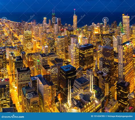 Aerial View Of Chicago Skylines Night Stock Image Image Of