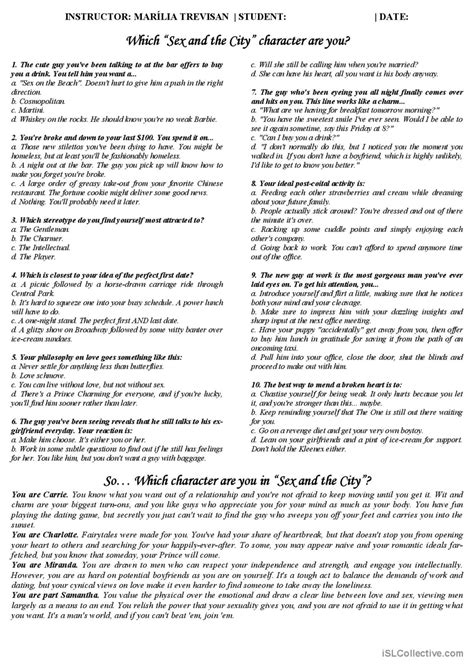 Sex And The City The Quiz English Esl Worksheets Pdf And Doc