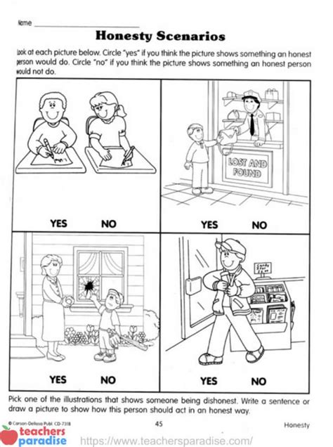 Character Education Honesty Worksheet For Grades K 3 By Carson