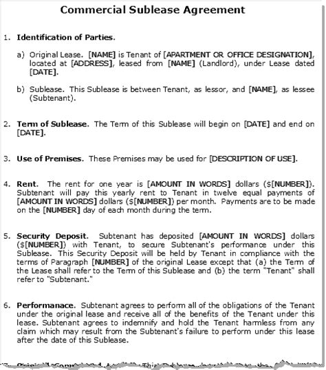 commercial property sublease agreement contract