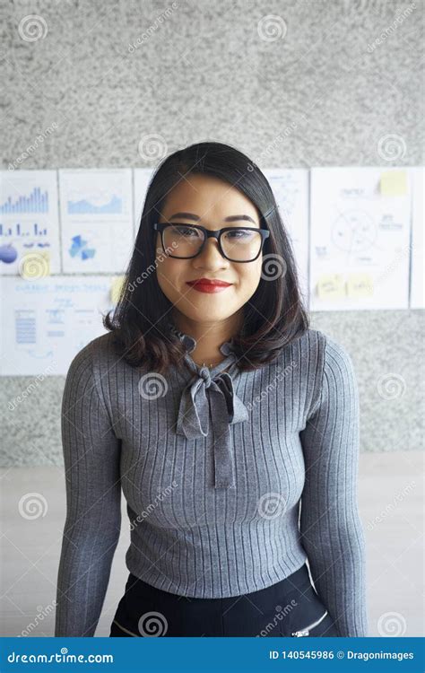 Young Female Office Worker At Office Stock Photo Image Of Eyeglasses