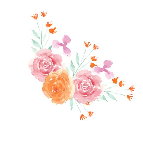 Arranjo De Flores Em Aquarela Rosa Abstrato Rosa Laranja PNG