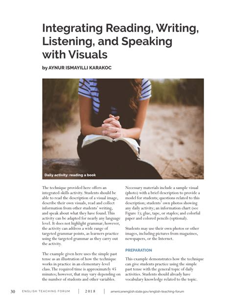 Pdf Integrating Reading Writing Listening And Speaking With Visuals