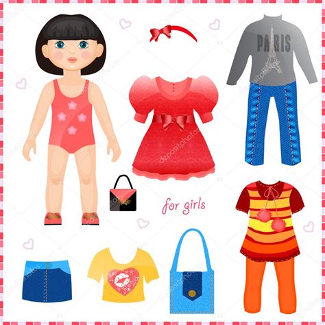 Paper Doll With A Set Of Clothes Cute Fashion Girl Stock Vector Image