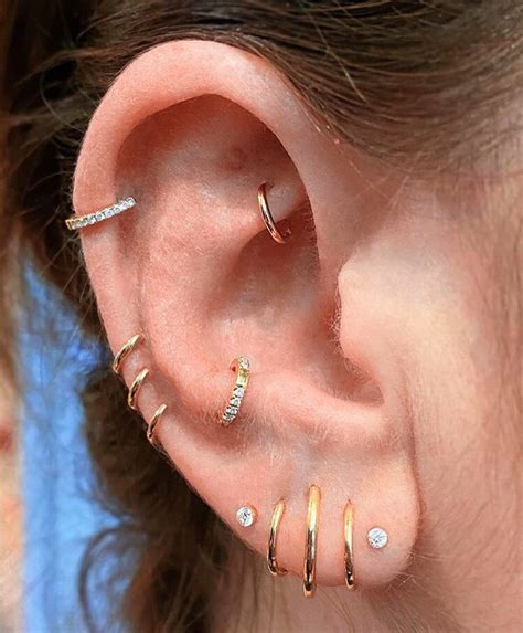 Ear Curation On Instagram Rook Upper Helix Triple Mid Helix Snug And Four Lobe Piercings