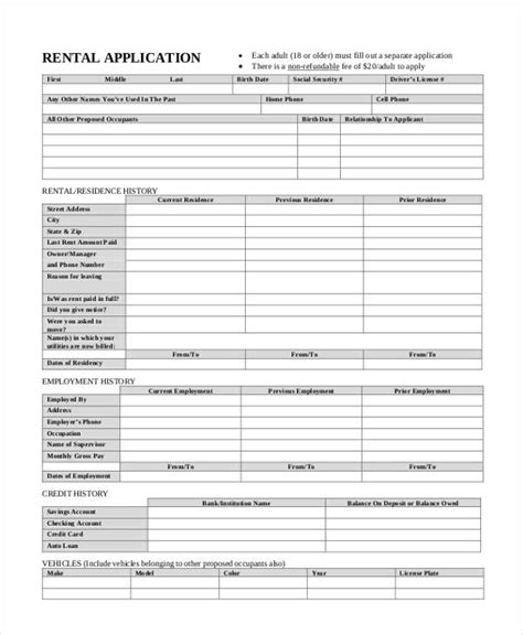 Sample Apartment Rental Application The Document Template