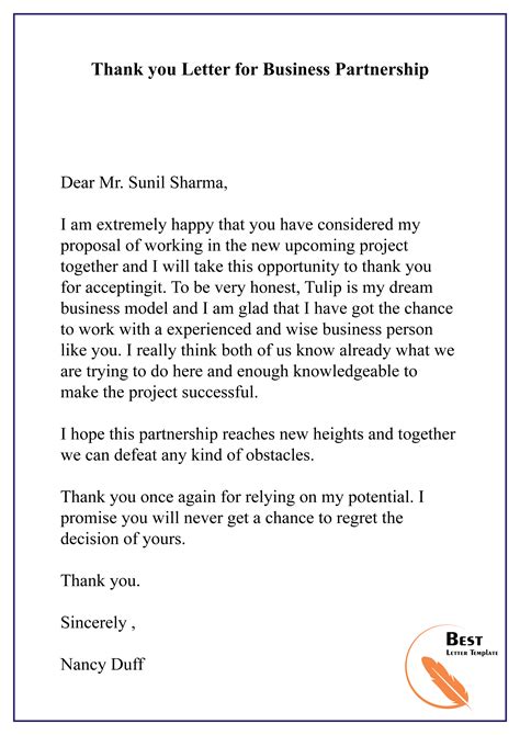 Thank You Letter For Business Partnership 01 Best Letter Template