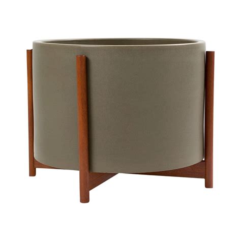 Modernica Case Study Large High Pan With Wood Stand In Pebble Sportique