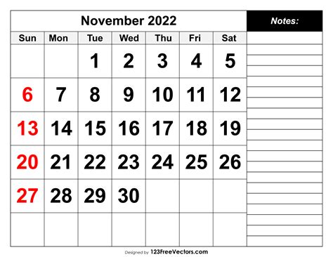 Free November 2022 Printable Calendar