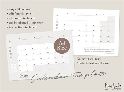 2023 Calendar Template Editable Indesign File Digital Etsy