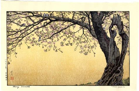 Toshi Yoshida Japanese Woodblock Print Cherry Blossoms 1970 Japanese