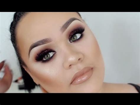 Brown Glitter Smokey Eye Nude Lip Full Face Makeup Tutorial Makeupwithjah YouTube