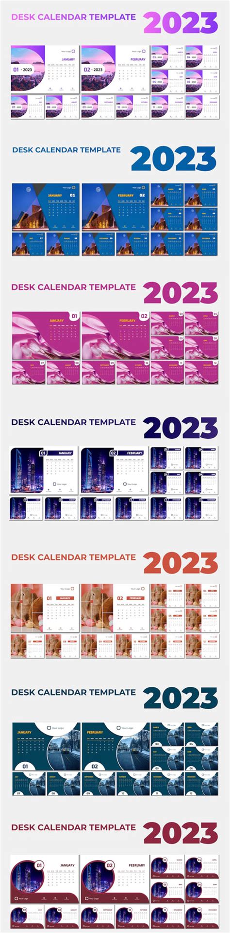 7 Colorful Desk Calendars 2023 Vector Templates Download Vector
