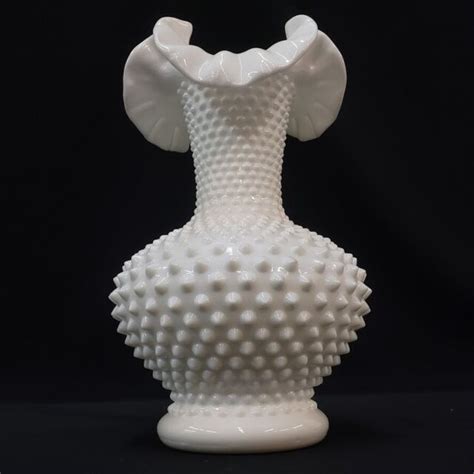 Fenton Hobnail Milk Glass Vase White Opaque Crimped Ruffled Rim Vintage Vtg Lrg Ebay
