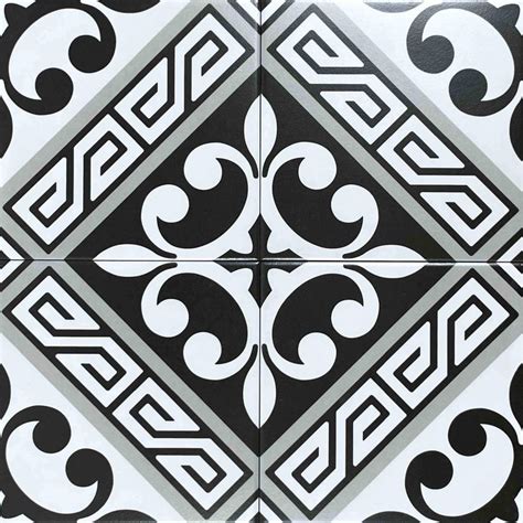 Retro Black And White Patterned Glazed Porcelain Tile