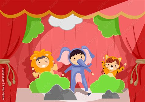 Stickman Kids Stage Animal Role Play Illustration Stock Vector Adobe