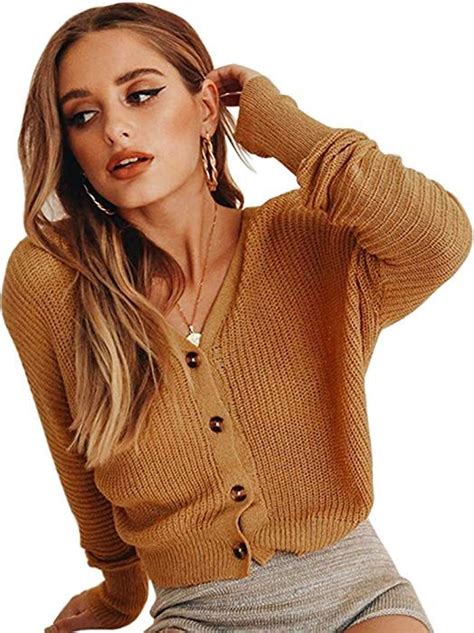Ecowish Womens Casual V Neck Batwing Sleeve Button Down Lightweight