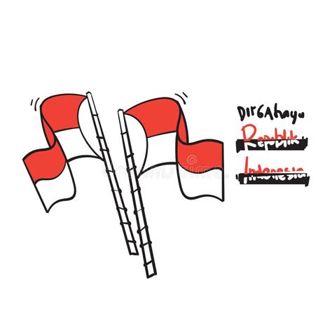 Hand Drawn Doodle Red And White Flag And Typography Symbol For