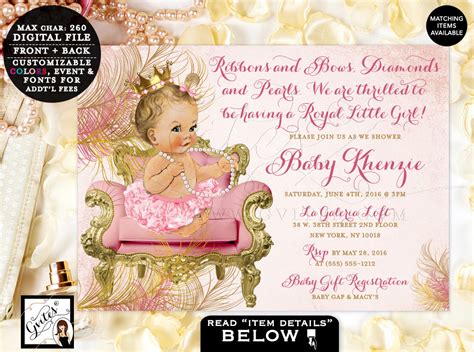 Blush Pink And Gold Royal Princess Baby Shower Invitations Vintage
