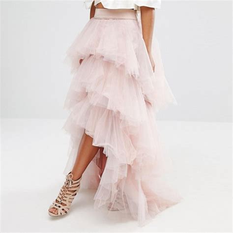 2017 Chic Fashion Tiered 3 Layers Tulle Skirt High Low Women Formal Party Skirt Long Tulle