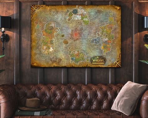World Of Warcraft Worldmap Canvas Azeroth Wall Art Warcraft Etsy