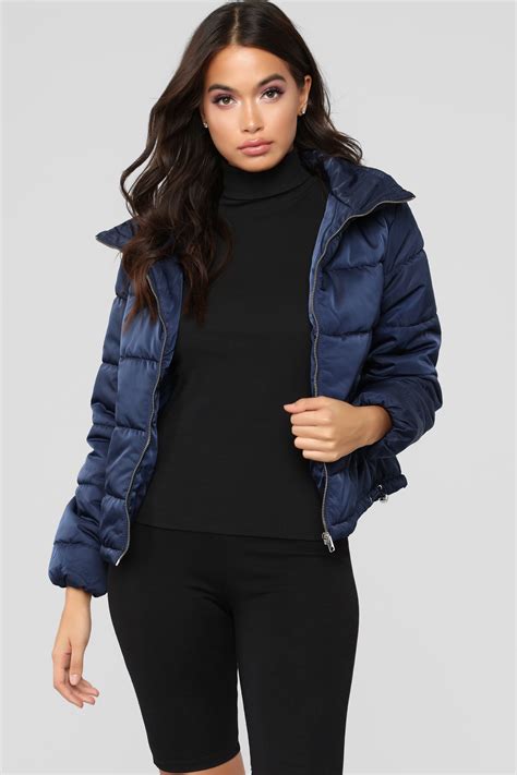 Womens On The Cold Side Puffer Jacket In Navy Blue Size Medium By